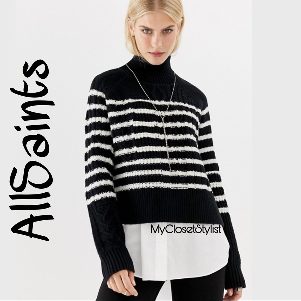 NWT ALLSAINTS Asymmetrical Layered Sweater Top! Small Black White NEW WITH TAGS! - Picture 2 of 4